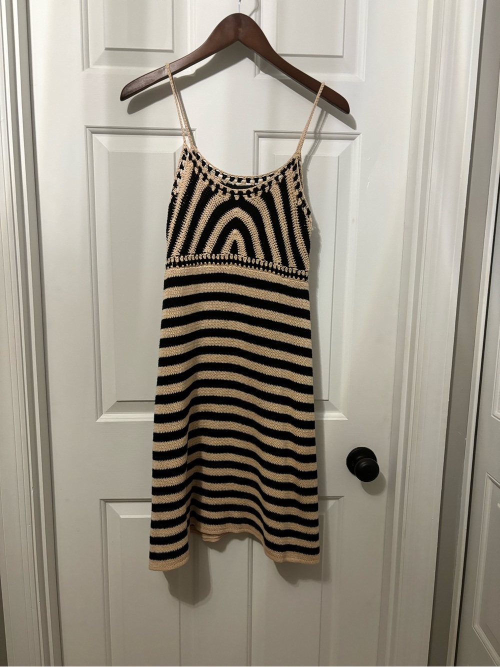 Miou Muse Black and Cream Crochet Tank Dress